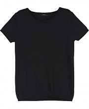 SHOKAY<BR>ウィメンズ　ベーシック・ショートスリーブセーター（ピマコットン70％、ヤク30％　ブラック）<BR>Women's Basic Short Sleeve Shirt (Nocturne)